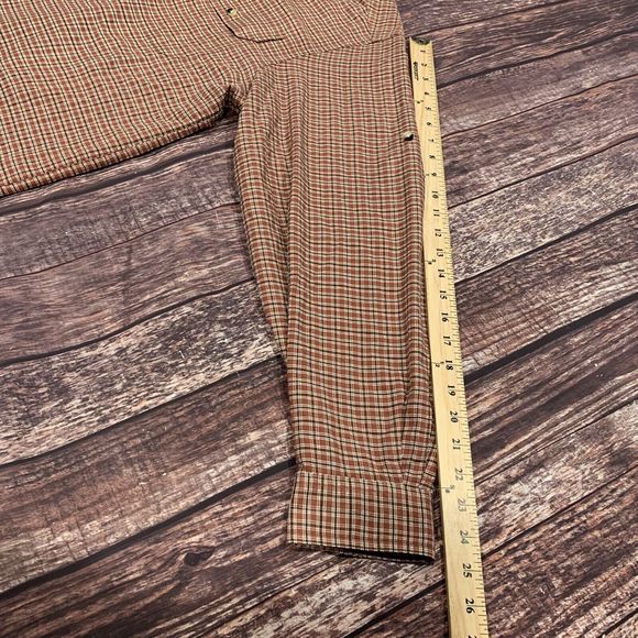 LL Bean Mens Button Tab Roll Up Long Sleeve Red Check Shirt Travel Hiking Large - Picture 10 of 10